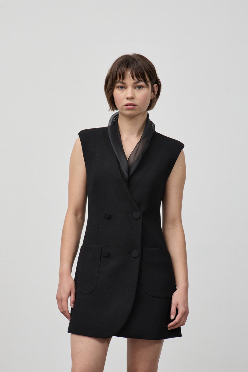 Tuxedo Dress in Wool and Silk